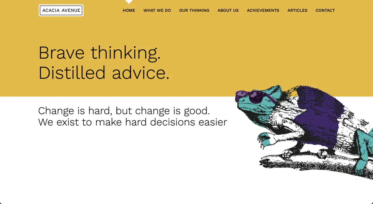 Desktop computer-sized screenshot of the Acacia Avenue homepage.