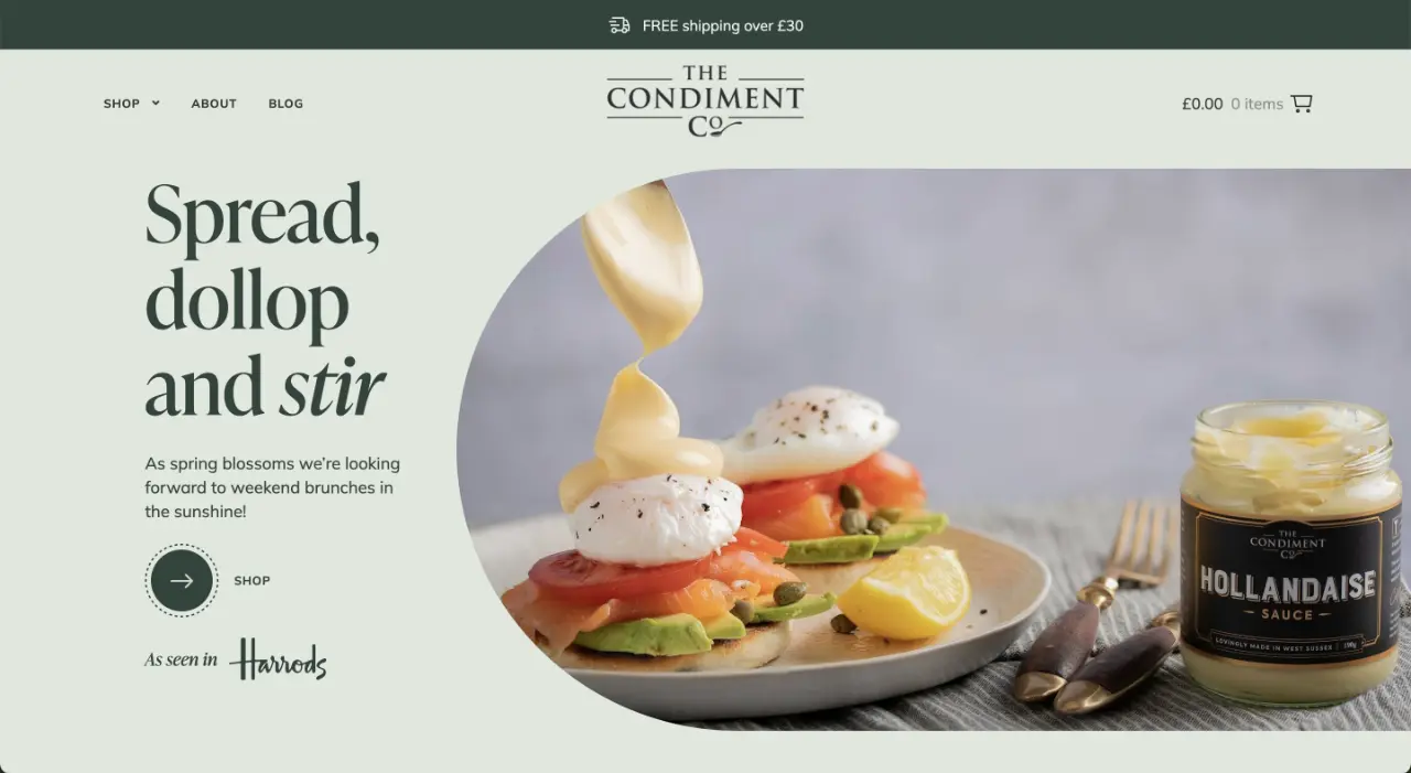 Desktop computer-sized screenshot of the Condiment Co homepage.