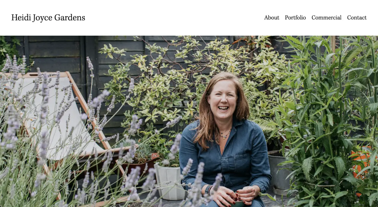 Desktop computer-sized screenshot of the Heidi Joyce Gardens homepage.